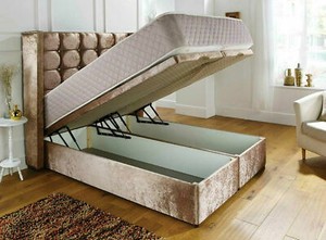 Soft Velvet Ottoman Lift Up Storage Divan Bed Frame Base ...