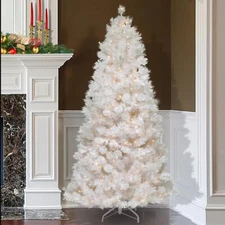 4/5/6/7ft White Christmas Tree With LED Lights Pre Lit Bushy Xmas Metal Stand US
