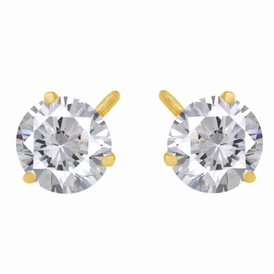 14k Solid Yellow God lSimulated Diamond Brilliant Martini Style Studs 1.00CT