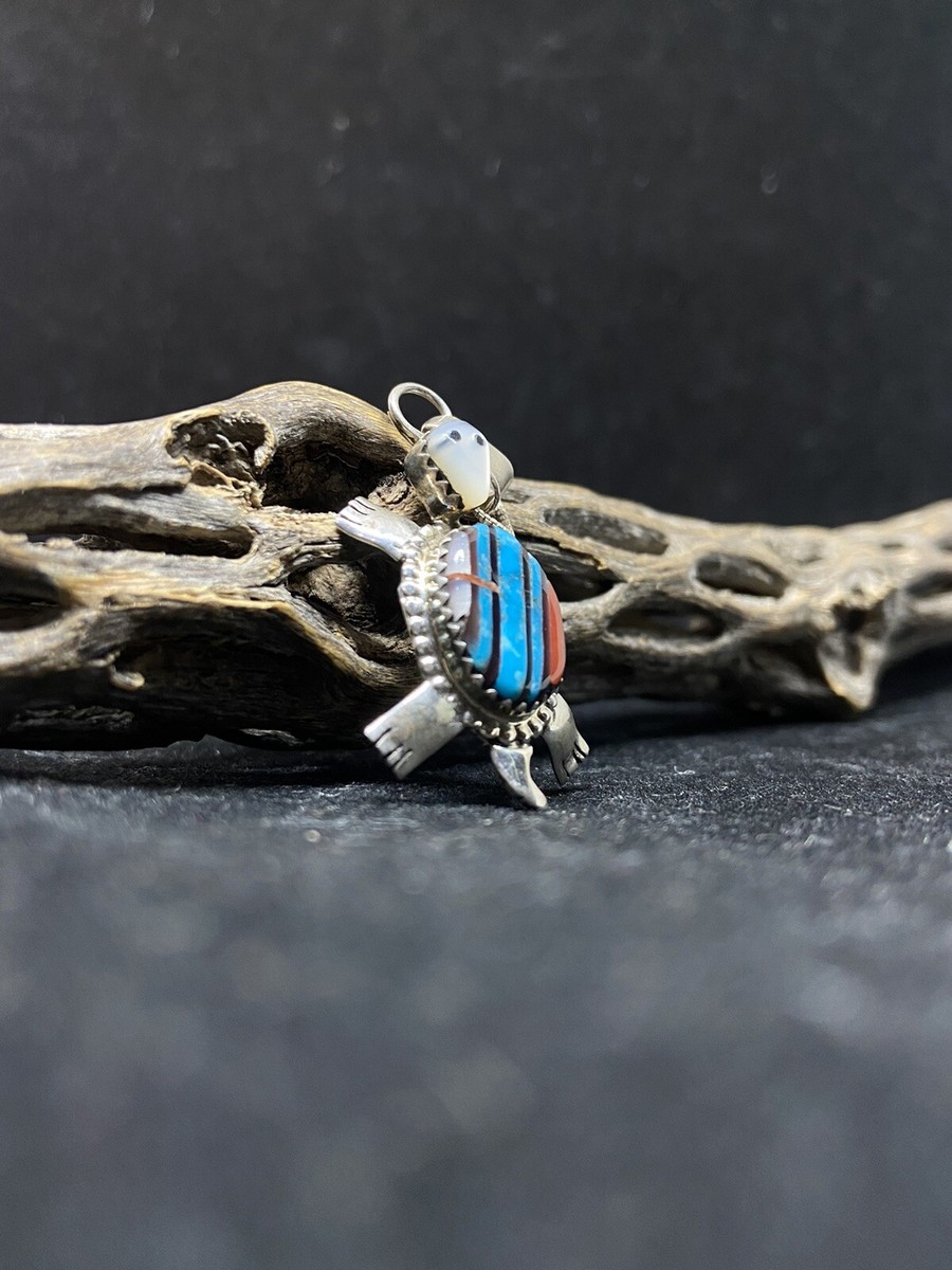 Native American Zuni inlay multicolor turtle Sterling silver 