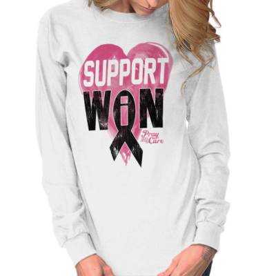 Support Win Pink Ribbon Breast Cancer Cure Long Sleeve T Shirt Tees For Women