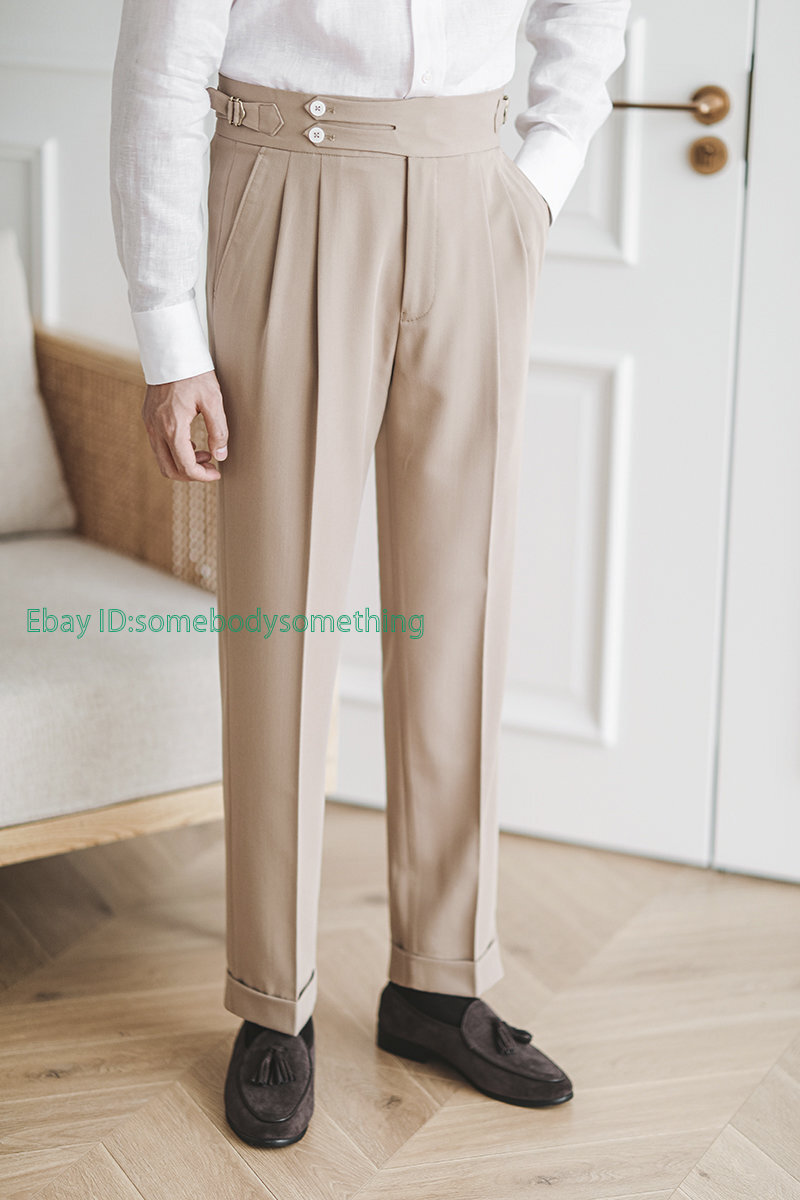 Men Gurkha Business Straight Paris Button Naples Trousers