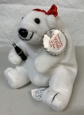 Coca Cola Bean Bag Plush Polar Bear With Red Hair Bow Vintage Collectible 1997