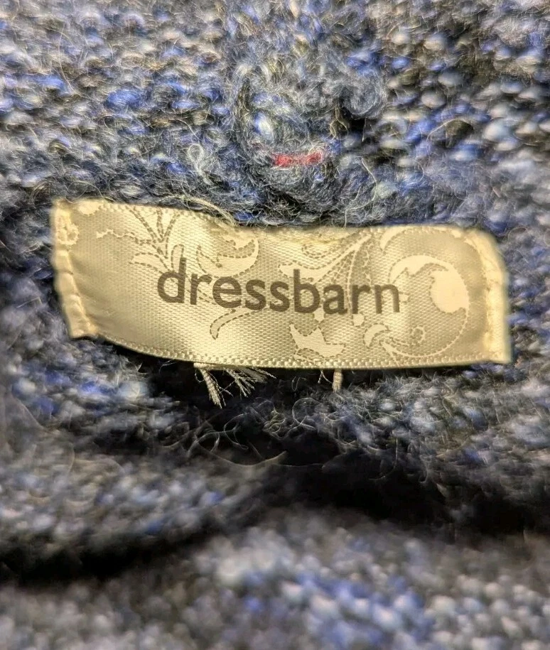 DRESS BARN Women's PLUS 2X Blue SPECKLED Sweater Cardigan WOOL BLEND Hood Button - Image 2 of 4