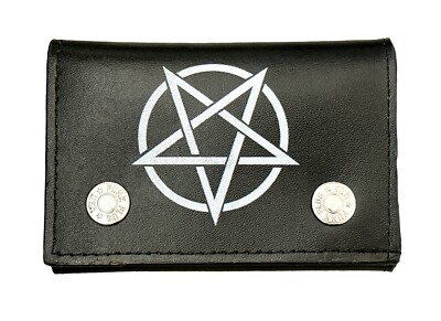 Pentagram Genuine Leather Bikers Wallet with Chain Punk Goth Devil