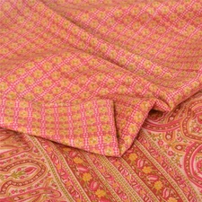 Sanskriti Vintage Sarees Pink Pure Silk Quilting Felting Craft Fabric Print Sari