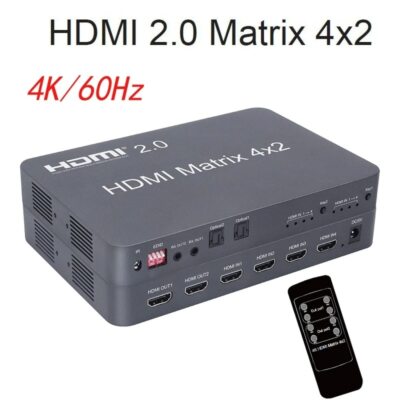 4K 60Hz HDMI 2.0 4x2 Matrix HDMI Switch Splitter Video Converter Audio Optical