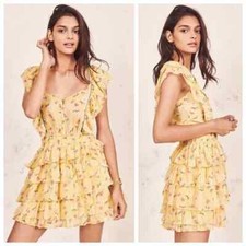 LoveShackFancy Phyllis Yellow Floral Tiered Ruffle Dress $295 Large
