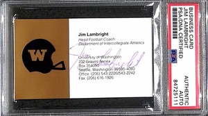 Jim Lambright "UW Washington Huskies" Auto Signed Autographed Business Card PSA