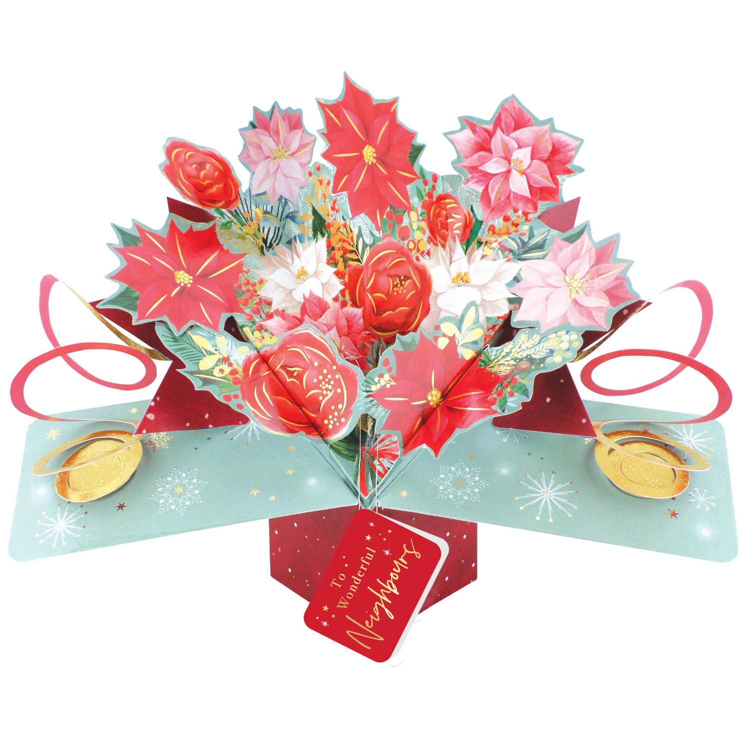 Wonderful Neighbours Christmas Card 3D Festive Bouquet Pop Up Christmas Card