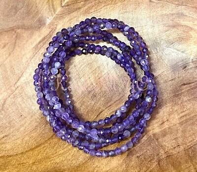 Wholesale 6 Pcs Natural Amethyst 4mm Faceted 7.5  Stretch Bracelet