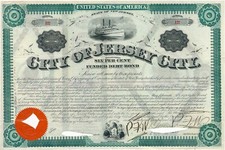 1881 City of Jersey City Bond Certificate, issued, canceled, NJ