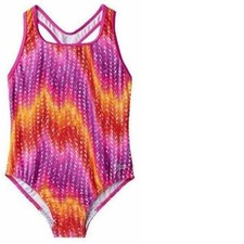 Girls Speedo Swimsuit 14 Purple Orange Pink 1 Pc Silicone Gripper Racerback