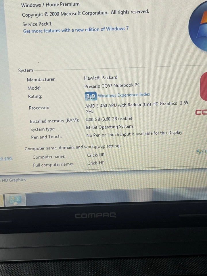 HP Compaq Presario CQ57-430EA E450 Amd Faulty Some Times Fan Message - Image 3 of 4
