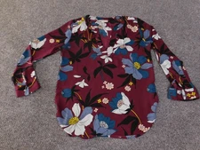 LOFT blouse womens Small burgundy floral long sleeve lightweight v-neck
