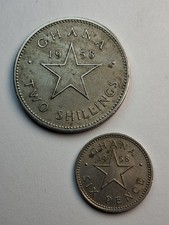 1958 Ghana Two Shillings & Six pence, First-Year & 1 Year Issues (Lot Of Two)