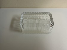 Clear Ribbed Glass Butter Dish LID ONLY ,,BUTTER’’  5,25x3  Pre- Owned