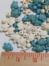 100 Pack Synthetic Turquoise Sea Turtle Starfish Beads Charms Ocean Animal Spa