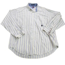 Tommy Hilfiger Mens XL Striped Button Down Shirt Blue Yellow White Cotton 12083