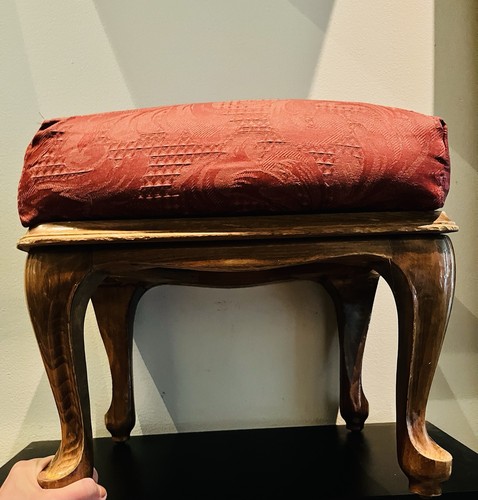 Vintage Queen Anne Upholstered Coral Footstool