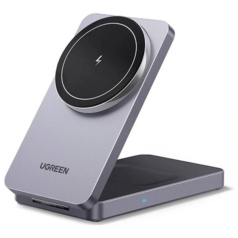 UGREEN W528 Station de charge magnétique en aluminium gris au design minimaliste et épuré