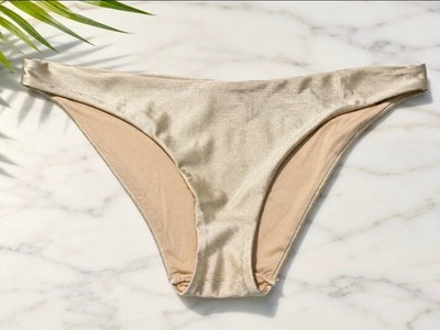 Primark Cares Women's Gold Metallic Bikini Bottom Size L NWT High Leg Swimwear