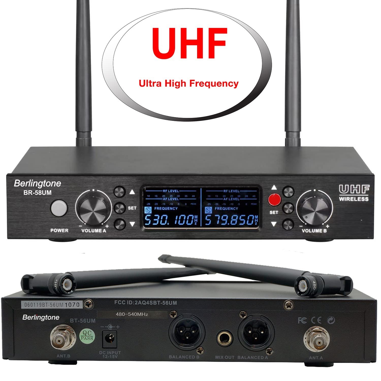 -Berlingtone Wireless Microphone System, 2 Handheld Dynamic Microphones,120- ...