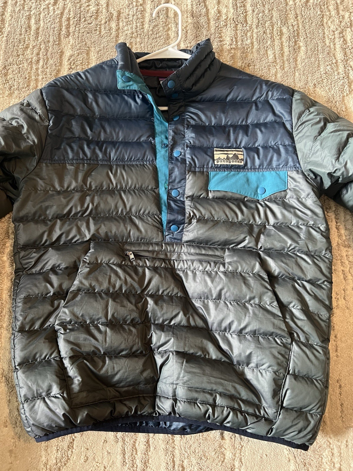 Men’s Small Patagonia Pullover Puffer Grey And Blue
