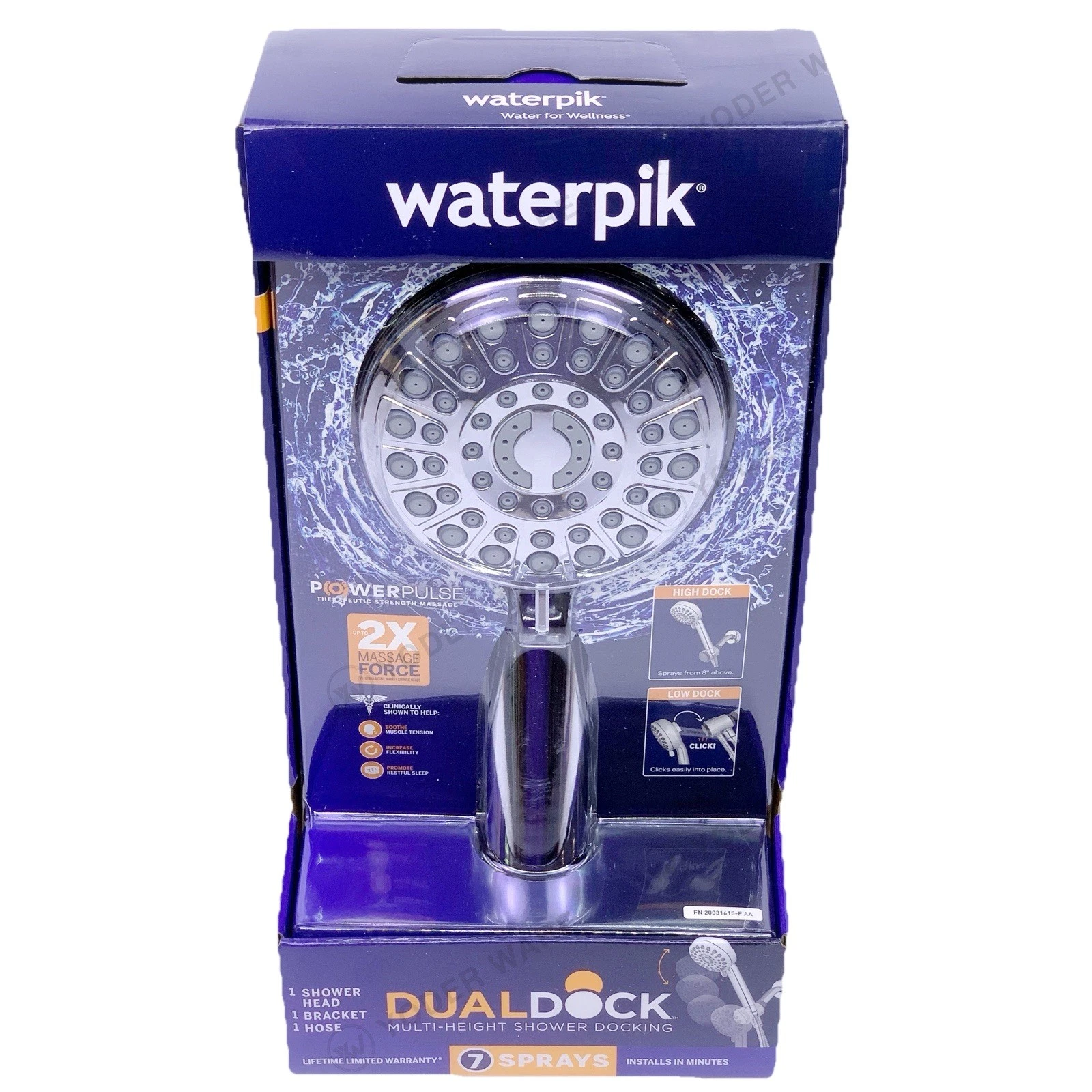 Waterpik PowerPulse Dual Dock Multi-Height 7 Spray Handheld Shower Head Chrome
Opens in a new window