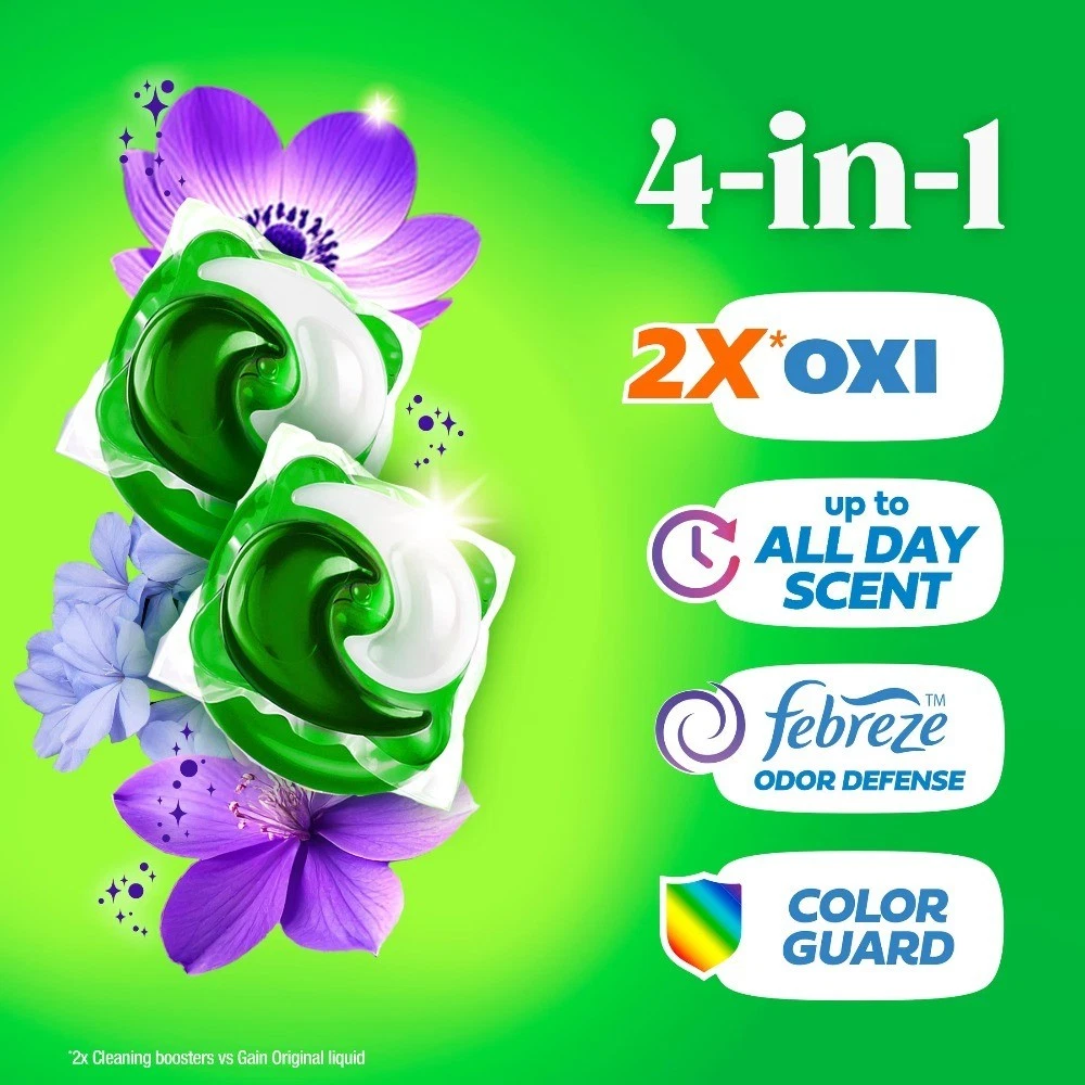 Flings Laundry Detergent Soap Pacs, 4-in-1 Oxi Boost and Febreze, Moonlight - thumbnail 3
