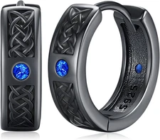 925 Sterling Silver Norse Viking Runes Hoop Earring Celtic Knot Earrings for Men