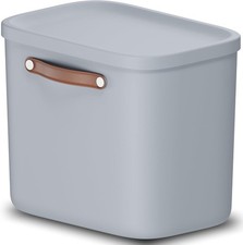 Storage Box, Rotho Maloja 25L Plastic Lidded Storage Bin with Handle, Light Blue