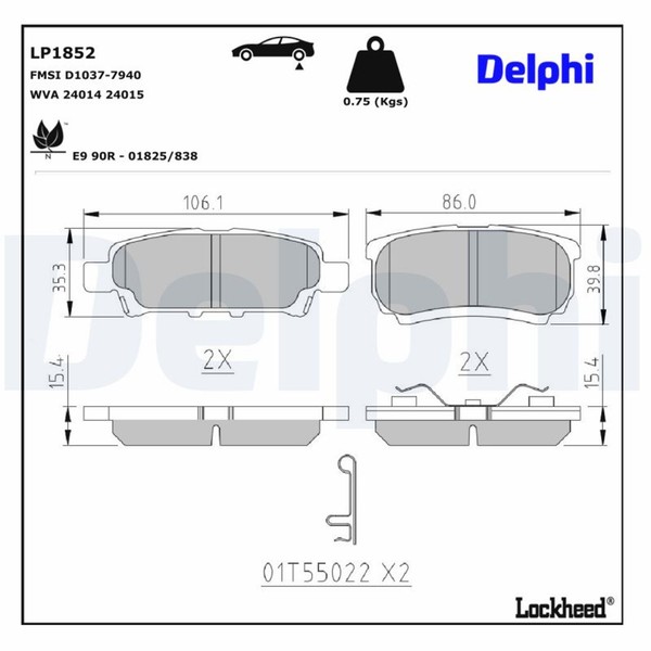 Bremsbelagsatz Scheibenbremse Delphi LP1852 FüR Mitsubishi Lexus Compass Patriot-image