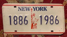 NEW YORK SPECIAL COMMEMORATIVE  1886-1986 STATUE LIBERTY LICENSE PLATE 100 YEARS