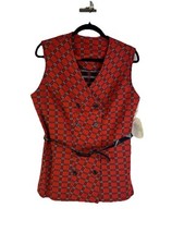Deadstock Vintage 60s Disco Mod Plaid Knit Double Breast Vest Jacket Belt