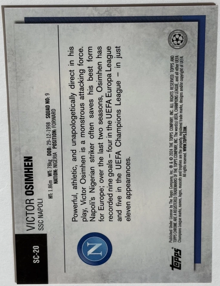 VICTOR OSIMHEN 2024 Topps Chrome UEFA Soccer National NSCC Orange /25 - Image 2 of 2