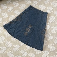 Faded Glory Embroidered Denim Midi Skirt Size 6 Y2K Boho Floral Western