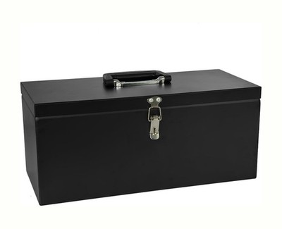 Peastorm 16 in Steel Metal Tool Box Lockable Strong Storage Tools Black, Padlock