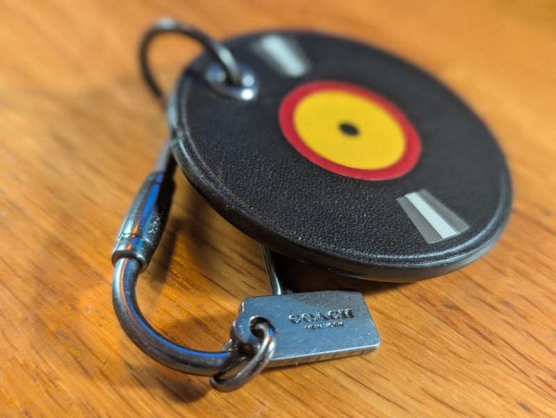 Rare COACH Black Leather Record / 'Vinyl' LP Bag Charm Key Ring