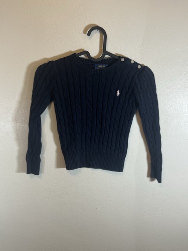 Polo Ralph Lauren Girl’s Pullover Sweater Size 6 Navy Pony Pink 3 Buttons