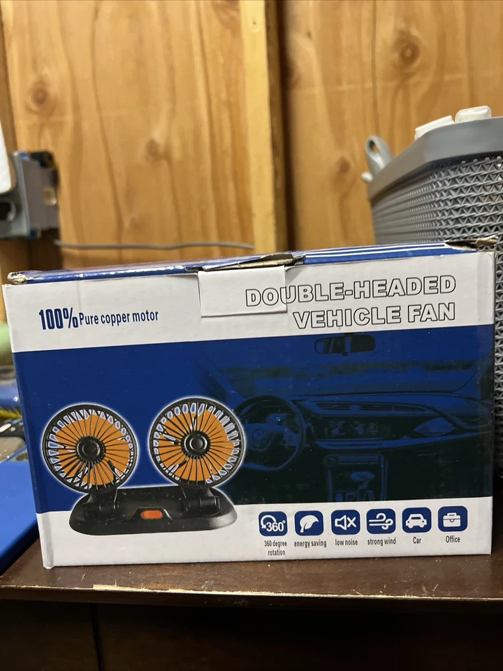 Portable USB Vehicle Cooling Fan - Rotatable Dual Head Design for Cars & Office - Image 2 of 4