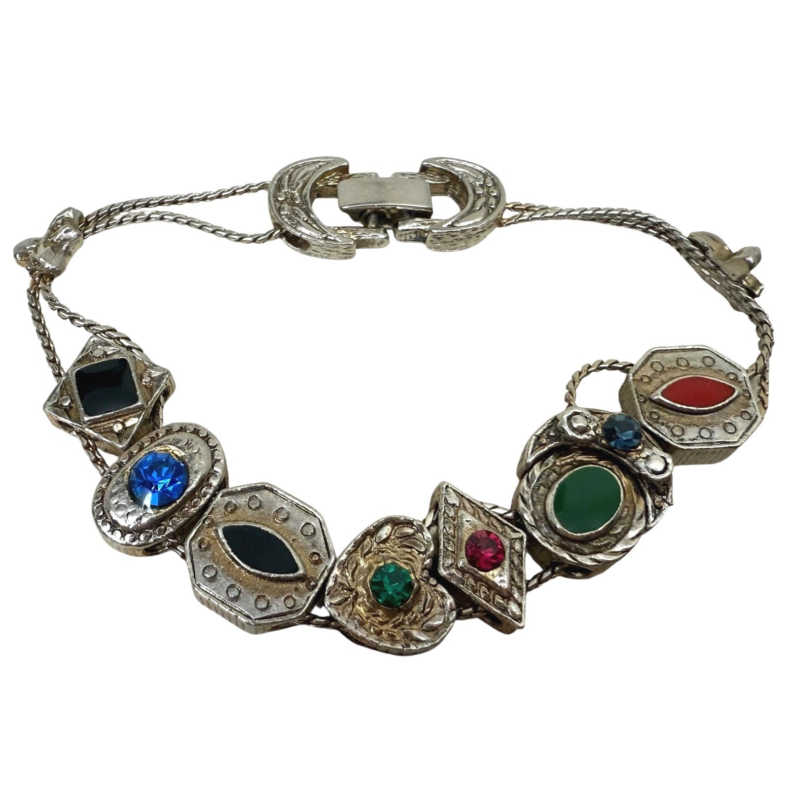 Vintage Multi Gemstone Charm Statement Bracelet G… - image 2