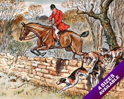 TOPPING THE WALL FOX HUNT HORSE FOX HUNTING HUNTING ART PAINTING CANVAS PRINT