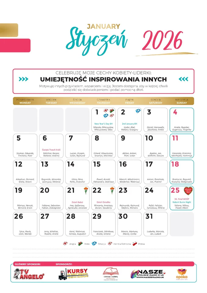 KALENDARZ SUPER MAMUŚKI W UK 2026 ŚCIENNY POLISH WALL CALENDAR 2026 - Image 4 of 4