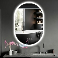 LUVODI LED Oval Bathroom Mirror Dimmable Inside Bluetooth Speaker Smart Mirror