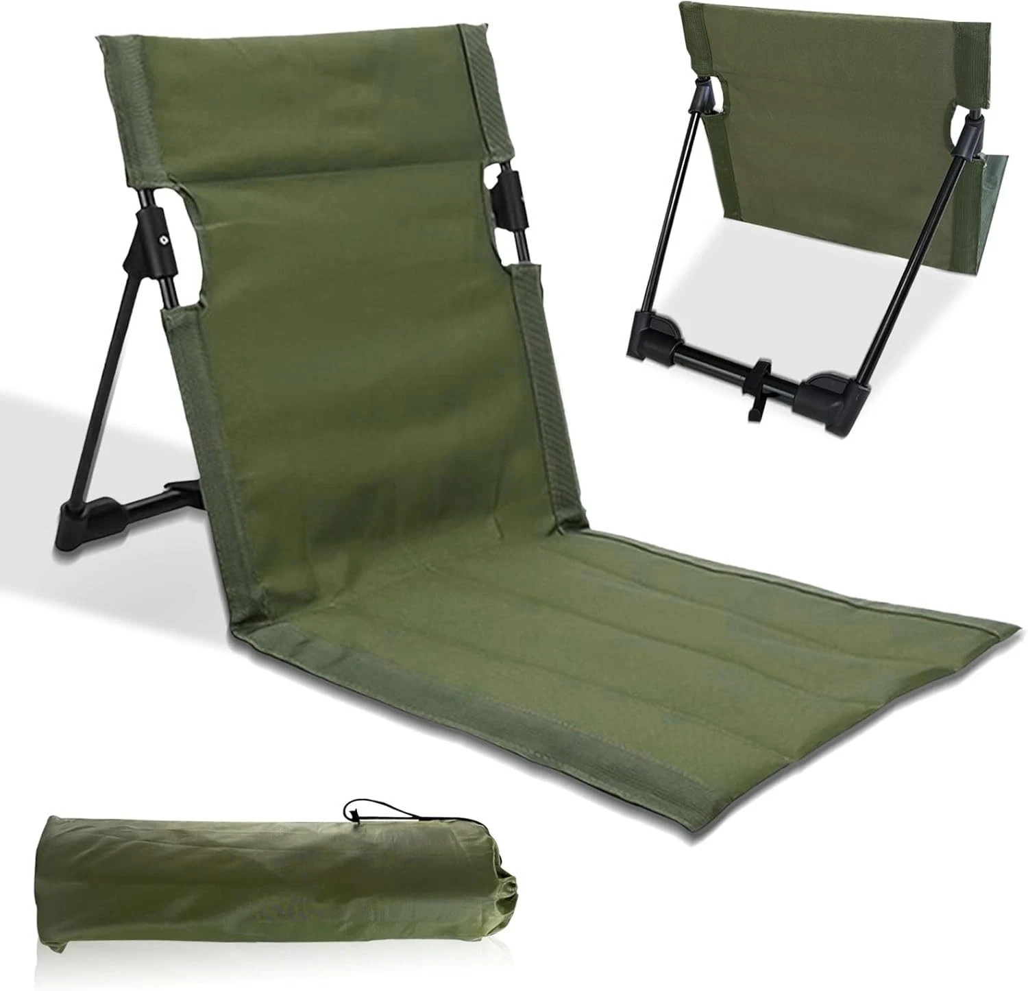 Silla de suelo plegable con respaldo, portátil para playa y exteriores.