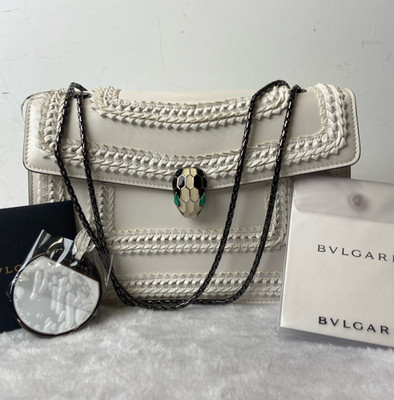 Authentic Bvlgari Serpenti Forever Medium Woven Calfskin Leather Shoulder Bag