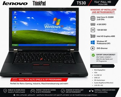 Lenovo ThinkPad T530 15,6'' Windows XP Gamer Notebook i5 3th 128GB SSD DVD 4GB