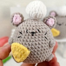 Handmade Amigurumi Crochet Chubby Mouse Holding Cheese Plushie