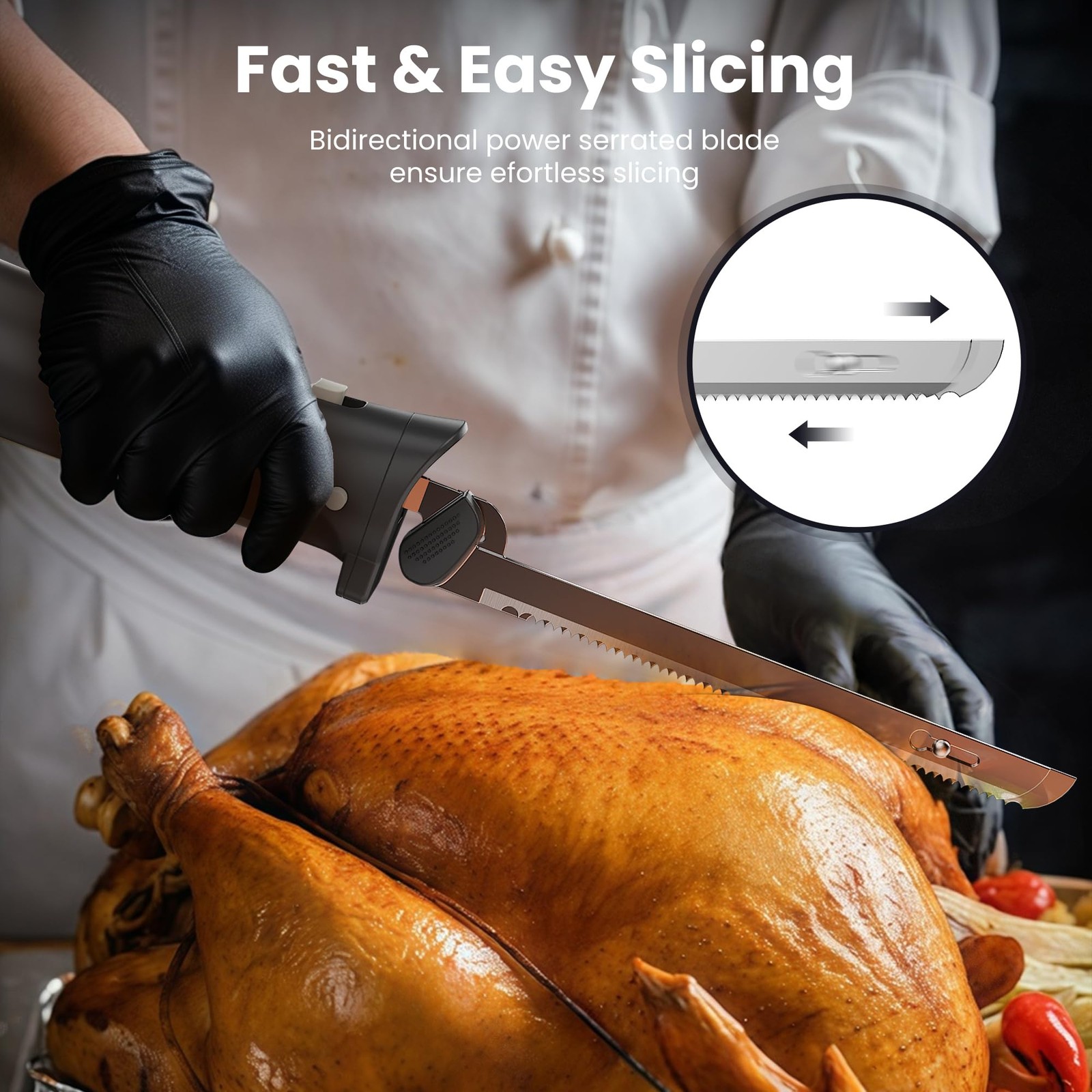 Electric Knife for Meat Slicing, Electric Bread Knife with 4 Stainless Steel ...